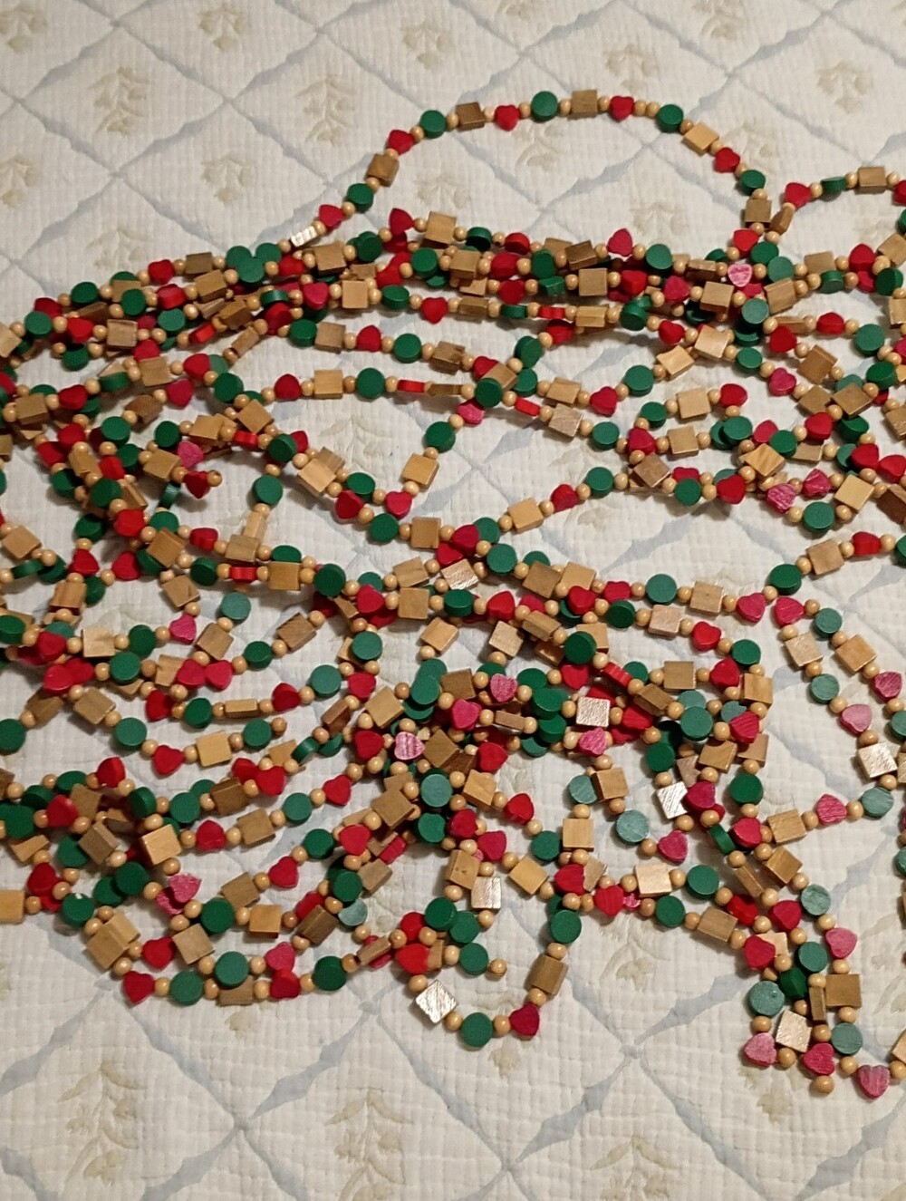 Vintage Wooden Beaded Christmas Tree Garland Red & Green - Picture 2 of 3